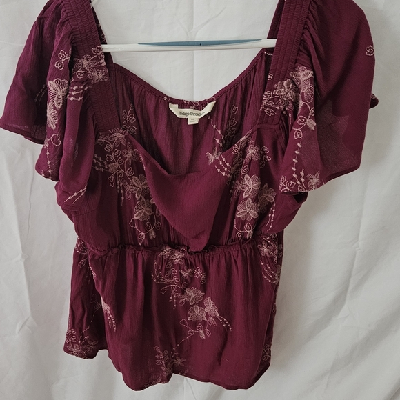 Vintage America Tops - Vintage America Deep Red Floral Blouse